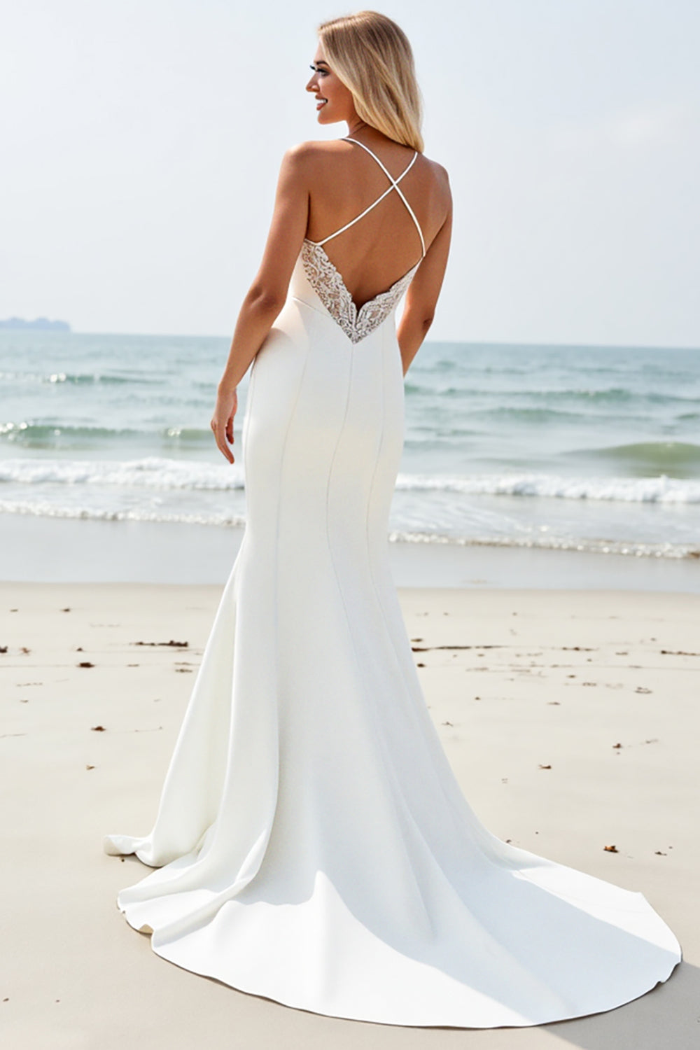 Simple Ivory Satin Mermaid Wedding Dress with Slit