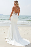Simple Ivory Satin Mermaid Wedding Dress with Slit