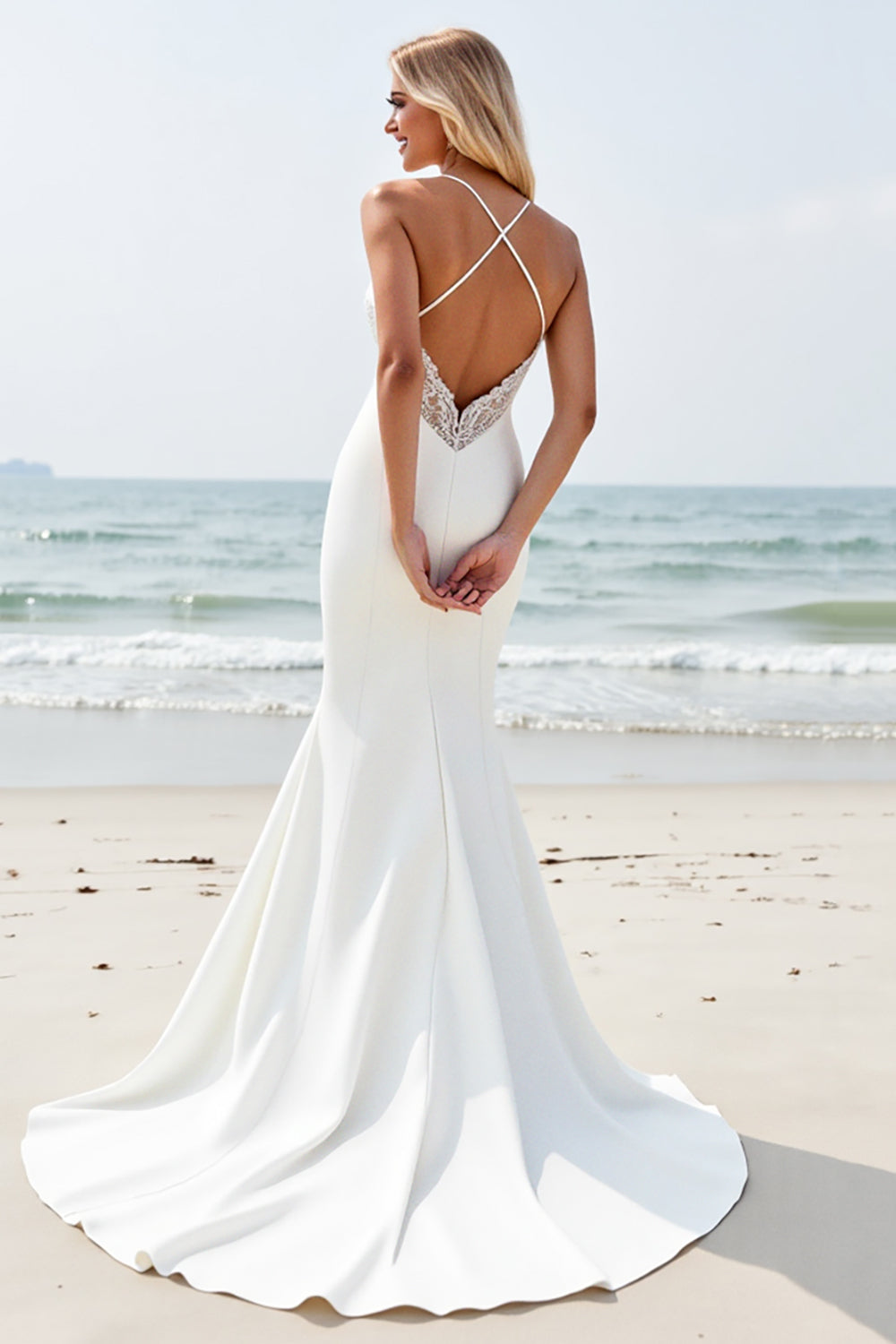 Simple Ivory Satin Mermaid Wedding Dress with Slit