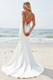 Simple Ivory Satin Mermaid Wedding Dress with Slit