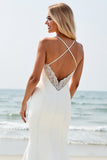 Simple Ivory Satin Mermaid Wedding Dress with Slit