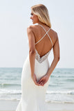 Simple Ivory Satin Mermaid Wedding Dress with Slit