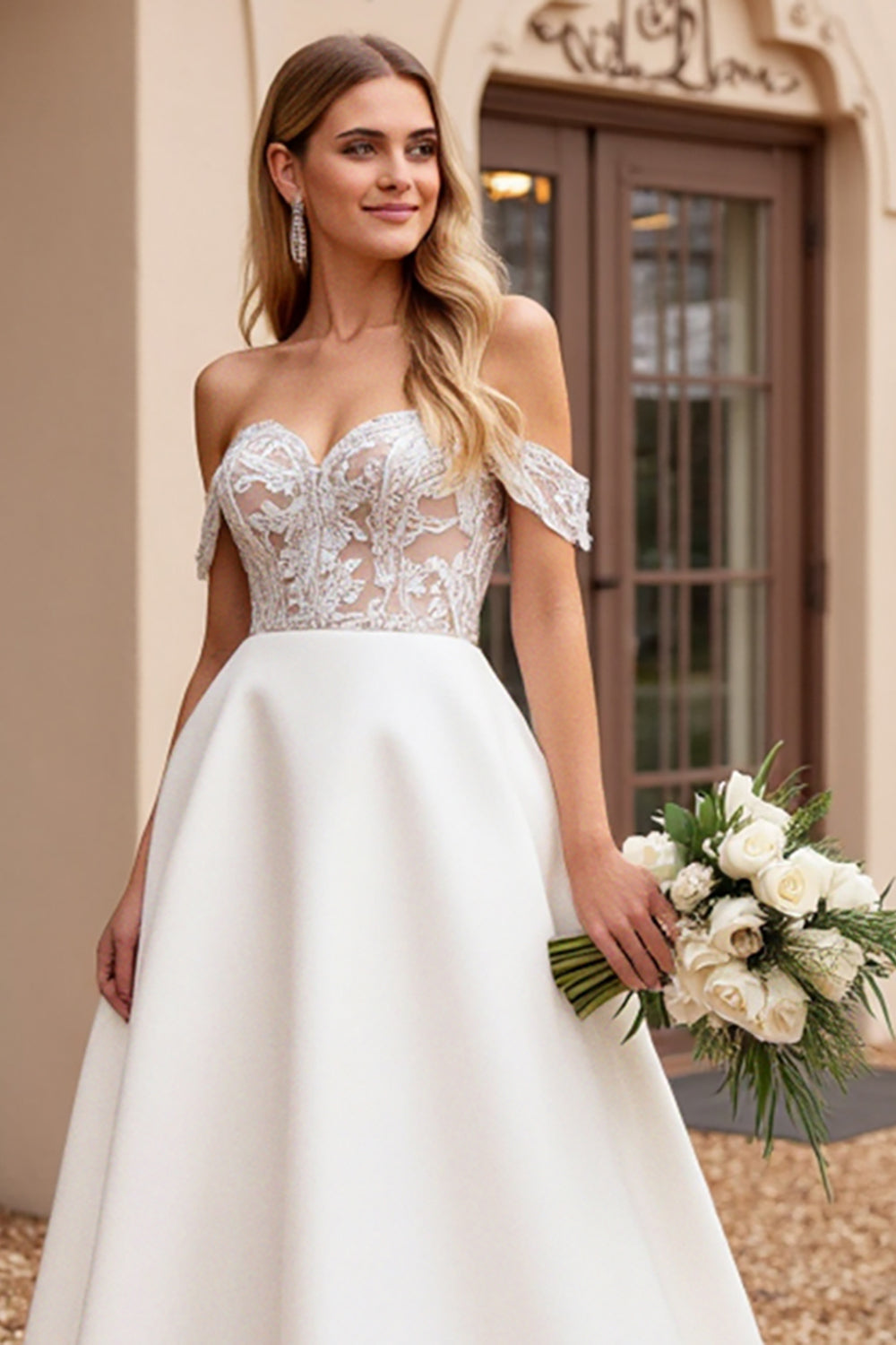 Ivory A Line Off The Shoulder Lace Wedding Dress