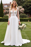 Ivory Lace A Line Illusion Long Sleeves Wedding Dress