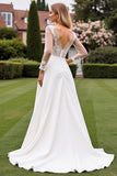 Ivory Lace A Line Illusion Long Sleeves Wedding Dress