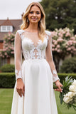 Ivory Lace A Line Illusion Long Sleeves Wedding Dress