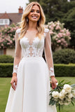 Ivory Lace A Line Illusion Long Sleeves Wedding Dress