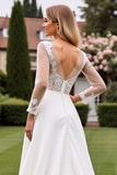 Ivory Lace A Line Illusion Long Sleeves Wedding Dress