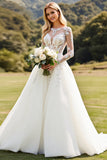 A Line Ivory Lace Long Sleeve Wedding Dress