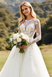 A Line Ivory Lace Long Sleeve Wedding Dress