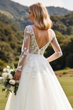 A Line Ivory Lace Long Sleeve Wedding Dress
