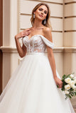 Off The Shoulder Ivory A Line Tulle Lace Wedding Dress