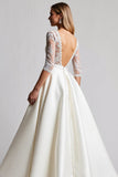 Ivory Lace Half Sleeve A Line Wedding Dress