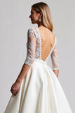 Ivory Lace Half Sleeve A Line Wedding Dress