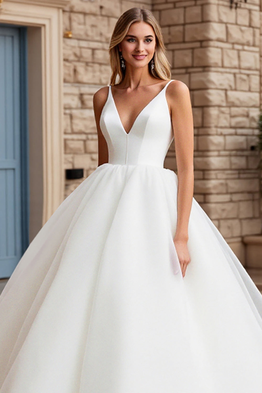 A Line Ivory Spaghetti Straps Ball Gown Long Wedding Dress