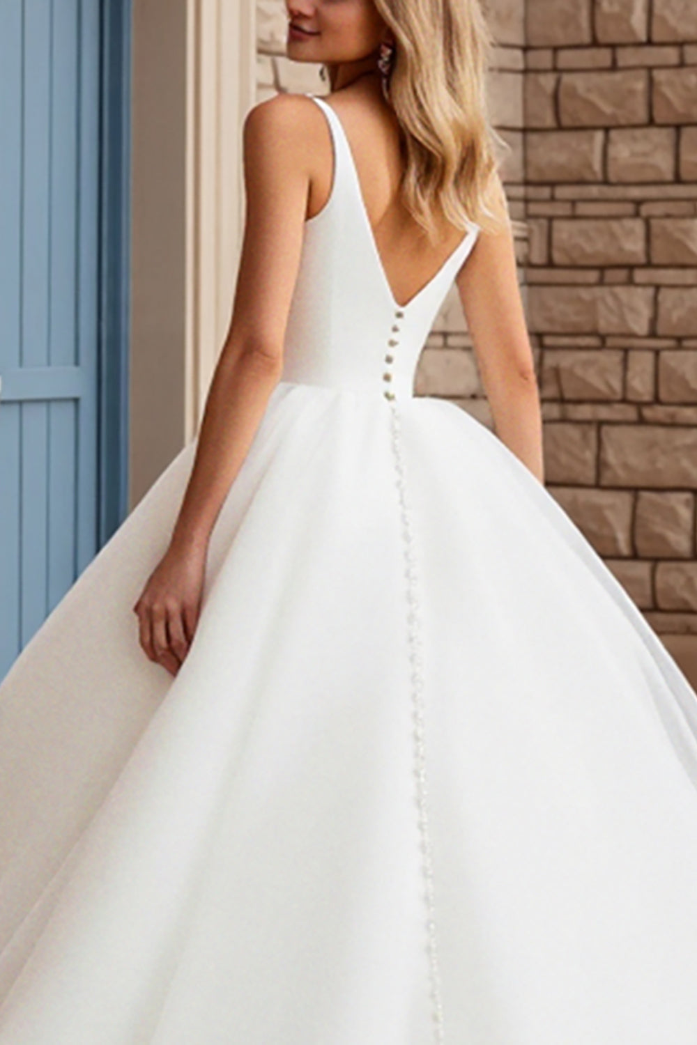 A Line Ivory Spaghetti Straps Ball Gown Long Wedding Dress