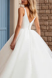 A Line Ivory Spaghetti Straps Ball Gown Long Wedding Dress