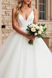 A Line Ivory Spaghetti Straps Ball Gown Long Wedding Dress