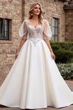 Ivory A Line Lace Half Sleeve Wedding Dress