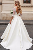 Ivory Lace Half Sleeve A Line Wedding Dress