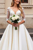 Ivory Lace Half Sleeve A Line Wedding Dress