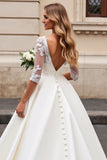 Ivory Lace Half Sleeve A Line Wedding Dress