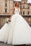 Ivory Spaghetti Straps Lace Tulle Ball-Gown Wedding Dress