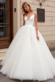 Ivory Spaghetti Straps Lace Tulle Ball-Gown Wedding Dress