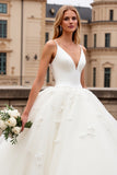 Ivory Spaghetti Straps Lace Tulle Ball-Gown Wedding Dress