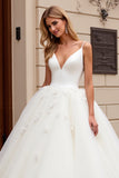 Ivory Spaghetti Straps Lace Tulle Ball-Gown Wedding Dress