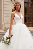 Ivory Spaghetti Straps Lace Tulle Ball-Gown Wedding Dress