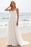 Simple Ivory A Line Spaghetti Straps Wedding Dress