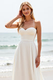 Simple Ivory A Line Spaghetti Straps Wedding Dress