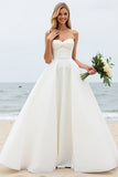 A Line Strapless Satin Ivory Wedding Dress
