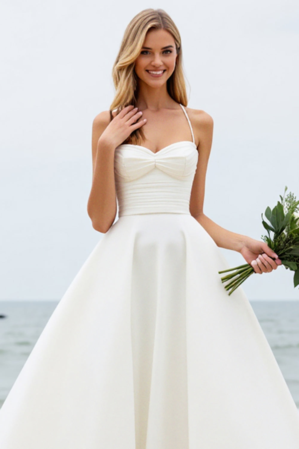 A Line Strapless Satin Ivory Wedding Dress