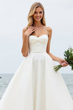 A Line Strapless Satin Ivory Wedding Dress