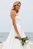 A Line Strapless Satin Ivory Wedding Dress