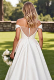 Ivory A Line Off the Shoulder Satin Wedding Dress