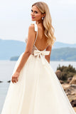 A Line Spaghetti Straps Ivory Lace Long Wedding Dress
