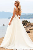 A Line Spaghetti Straps Ivory Lace Long Wedding Dress