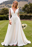 A Line Long Sleeve Ivory Appliqued Wedding Dress