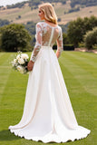 A Line Long Sleeve Ivory Appliqued Wedding Dress