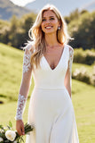 A Line Long Sleeve Ivory Appliqued Wedding Dress