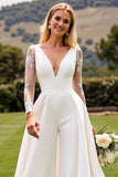 A Line Long Sleeve Ivory Appliqued Wedding Dress