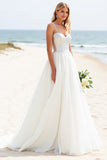 A Line Spaghetti Straps Ivory Sequin Long Wedding Dress
