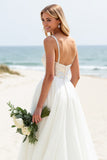 A Line Spaghetti Straps Ivory Sequin Long Wedding Dress