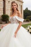 Ivory Off The Shoulder Lace Tulle Ball-Gown Wedding Dress
