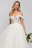 Ivory Off The Shoulder Lace Tulle Ball-Gown Wedding Dress