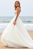 Ivory Strapless Lace Tulle A Line Beach Wedding Dress