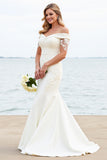 Ivory Off The Shoulder Mermaid Satin Lace Wedding Dress